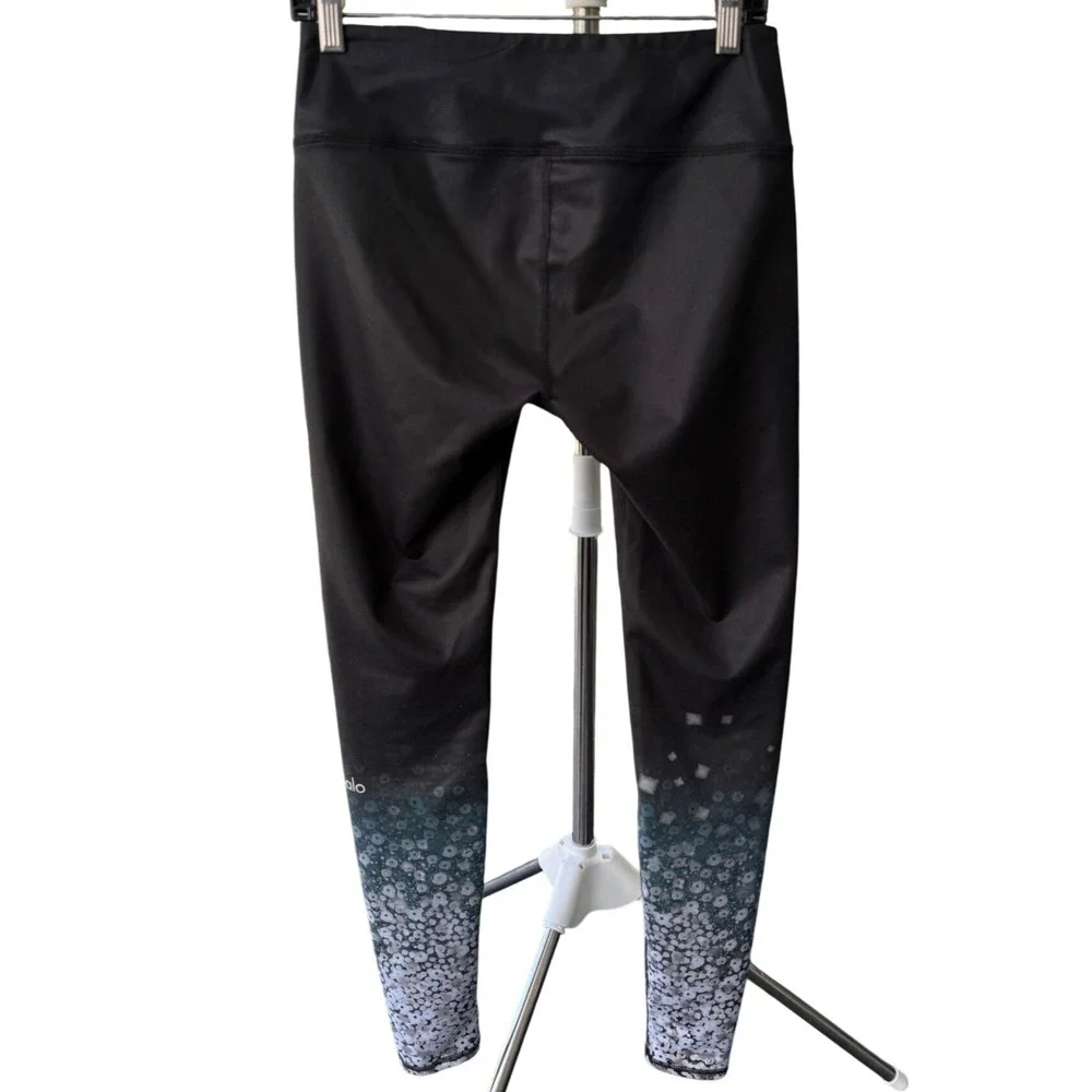 Alo Yoga Airbrush Leggings, Black Brilliance Sheen Iridescent Floral Ombré, Med